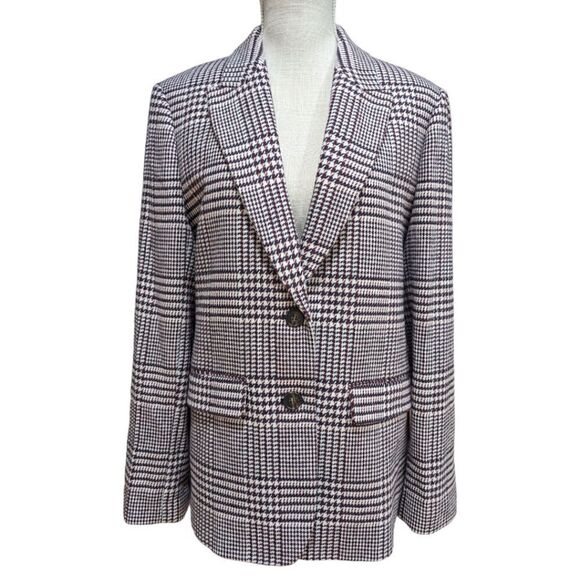 J.Crew Boyfriend Wool Houndstooth Plaid Blazers Size 12 Red White Blue STY AB780 - Picture 1 of 13